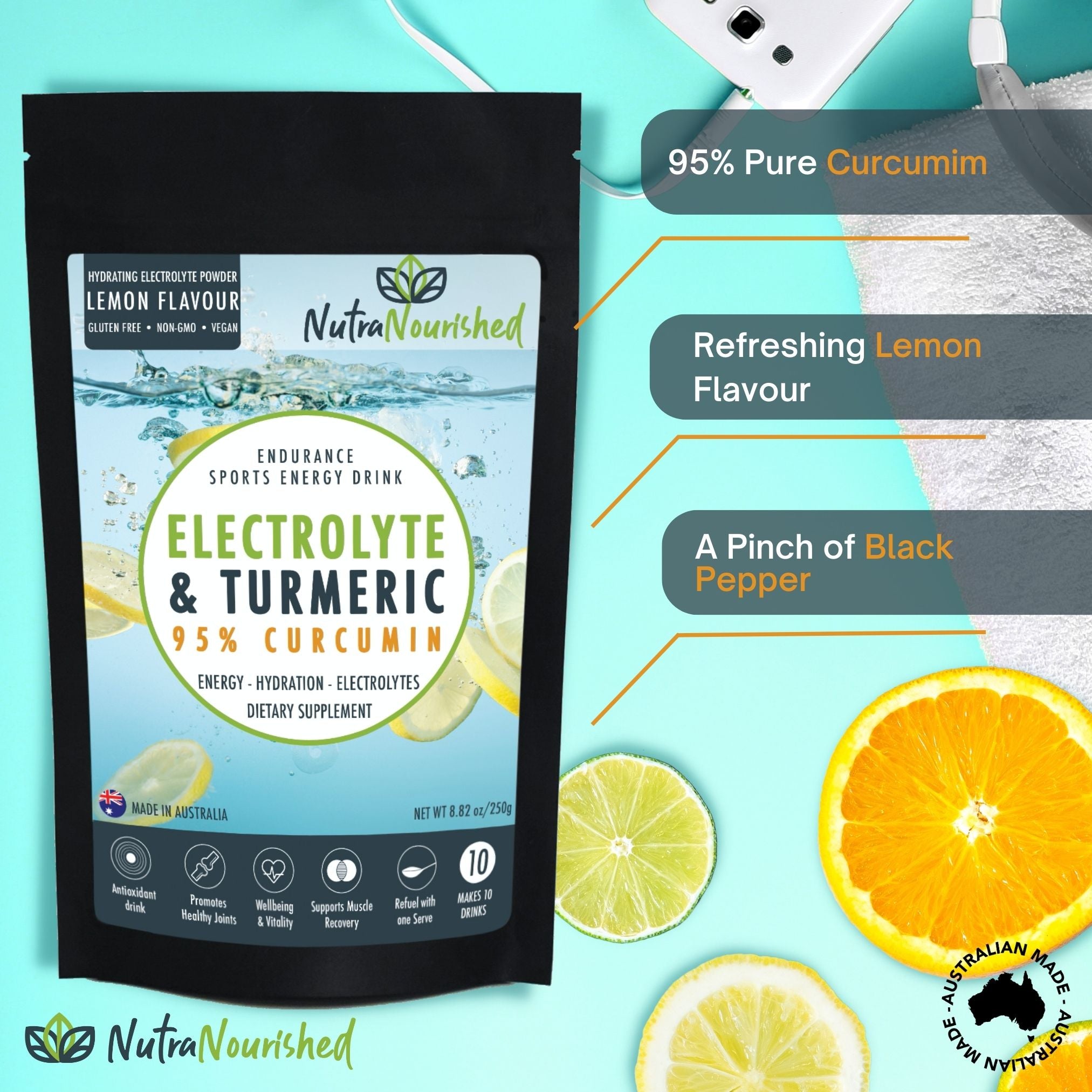 Electrolyte Powder & 95% Pure Organic Curcumin -Lemon Flavour - Image 2