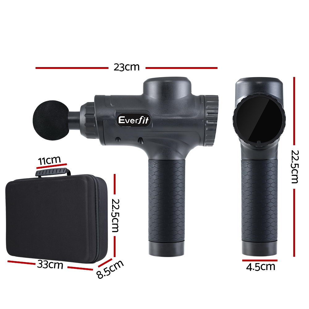 Everfit Massage Gun 30 Speed 6 Heads Vibration Muscle Massager Chargeable Black - Image 3