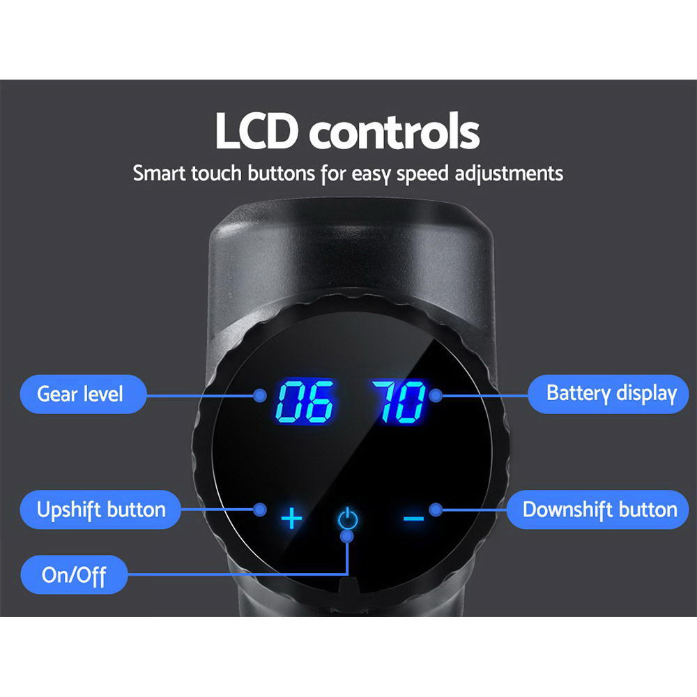 Everfit Massage Gun 30 Speed 6 Heads Vibration Muscle Massager Chargeable Black - Image 6