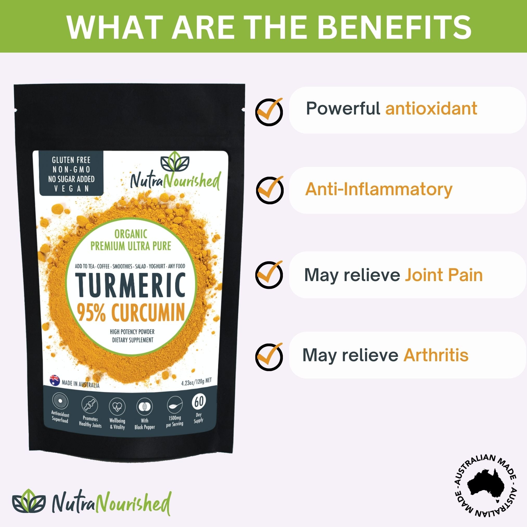 Pure Organic 95% Curcumin Powder - 1500mg of Turmeric Extract Buffered with Black Pepper - Image 3