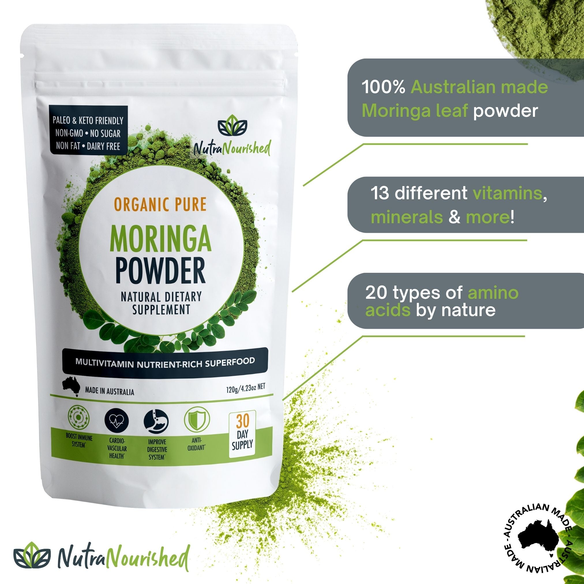 Organic Pure Moringa Leaf Powder 60g - Image 2